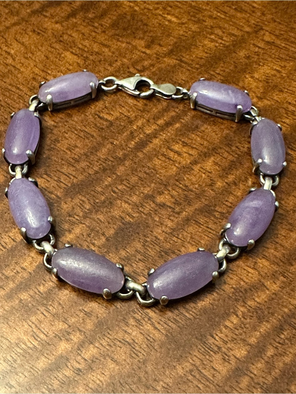 925 Sterling Silver link bracelet with Lavender Jadeite Oval Cabochon Stones
